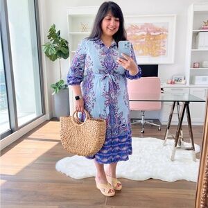 Dress: Blues and pinks, button up, Polo Collar Sundress